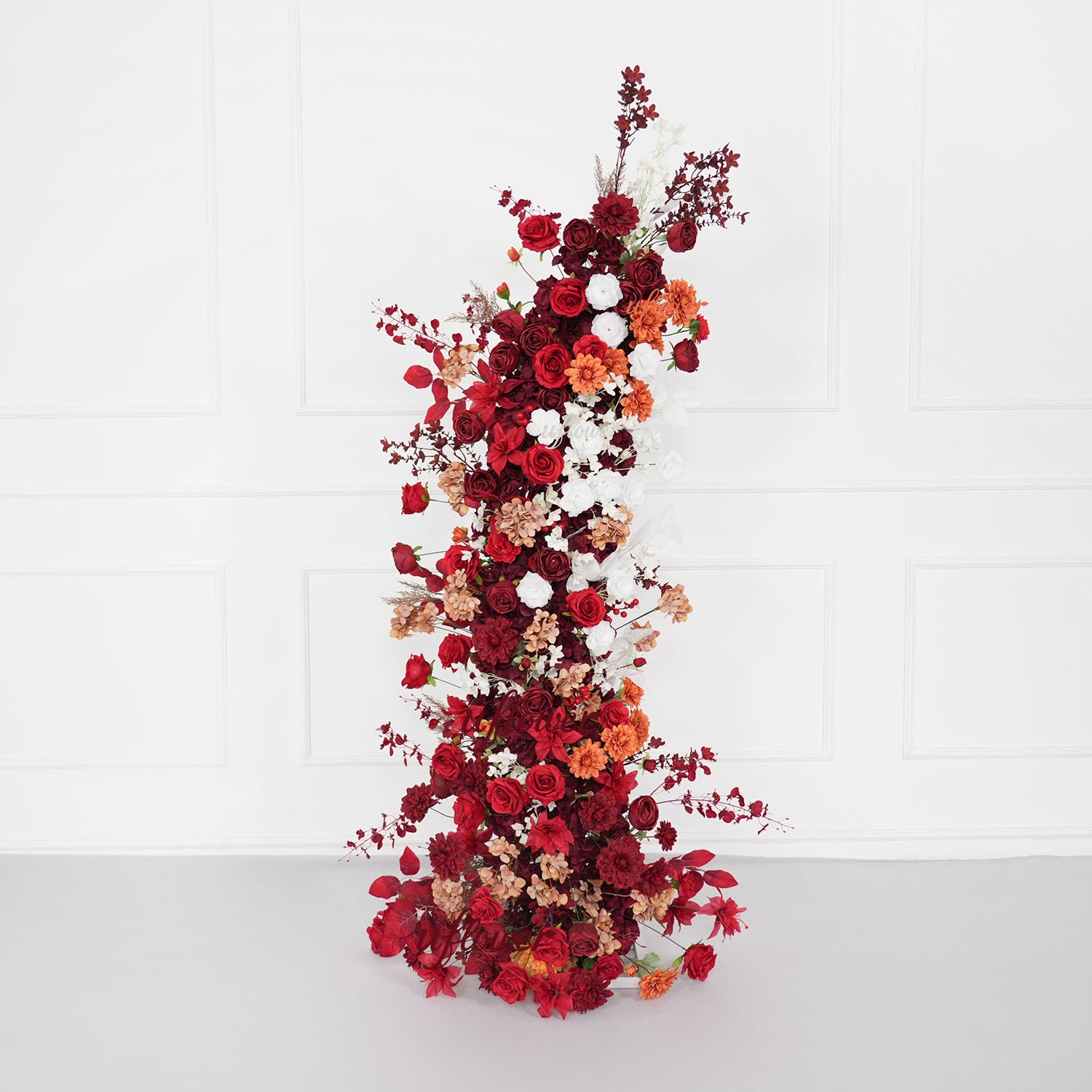 Uflower Autumn Red Rose Floral Horn Arch Wedding Party Backdrop Decor